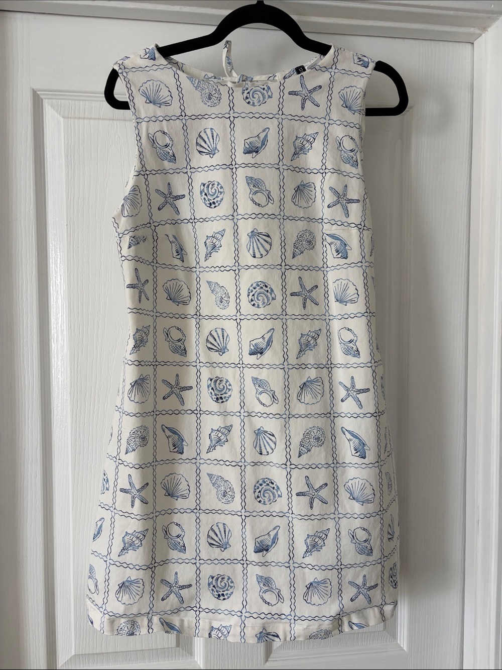 H&M Cream Shell-Print Sleeveless Shift Dress with Blue Accents